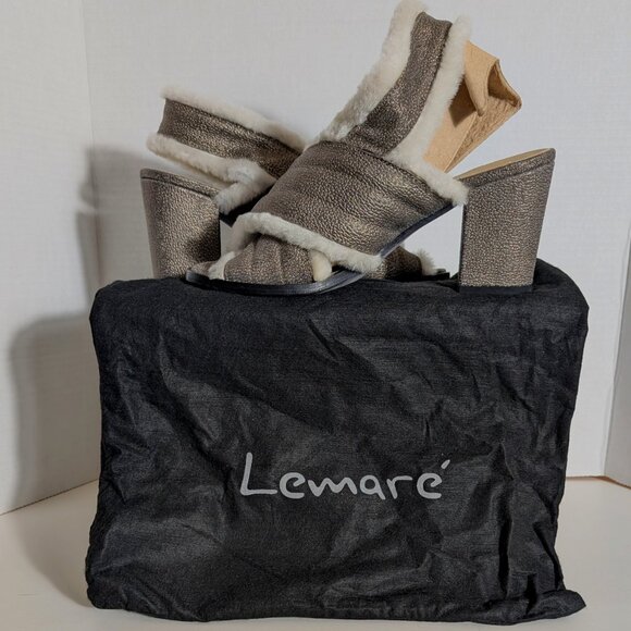 LEMARÉ NEW LEATHER Slingback heels EU 38 US 8 SHEARLING Lining MADE IN ITALY - Picture 12 of 13